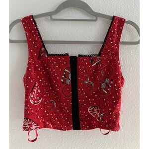 Monteau Cropped Corset Top Womens Small Red Lace Western Y2K Festival Cowgirl